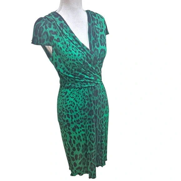 Dolce & Gabbana Italy emerald green v neck Leopard Print Dress stretchy sz EU42 - Picture 4 of 11